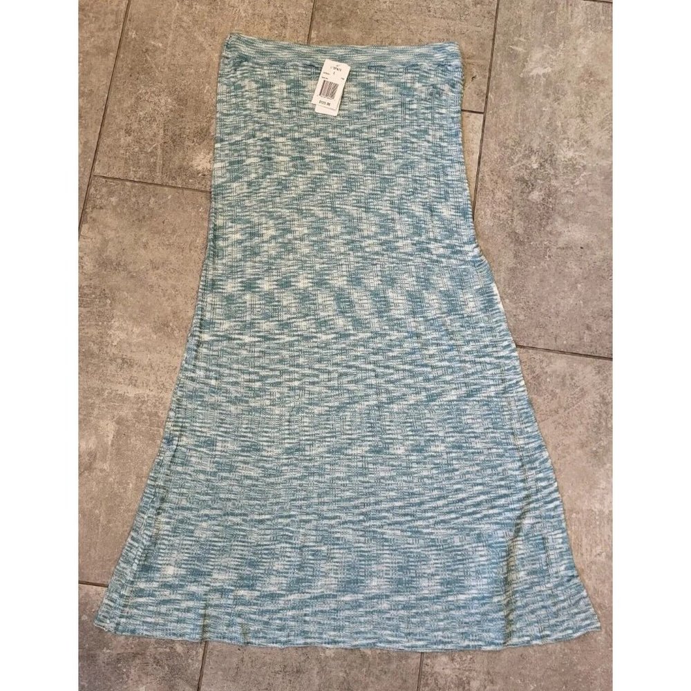 New L Space Zephyr Maxi Skirt Blue Marled Knit Pull On Sz L